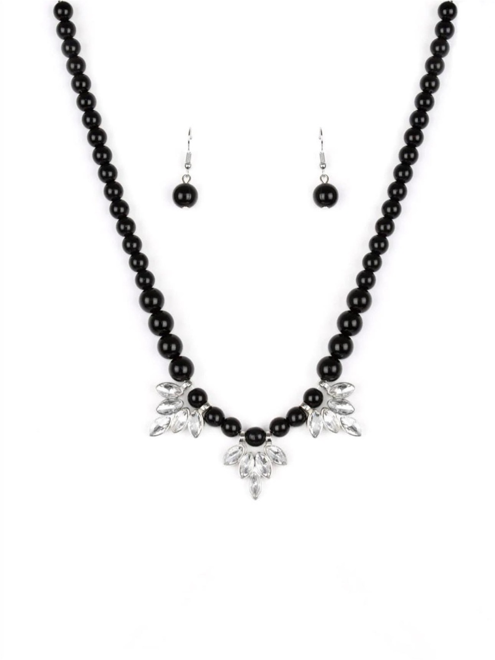 paparazzi Black Bead Necklace with Silver Crystal Accents
